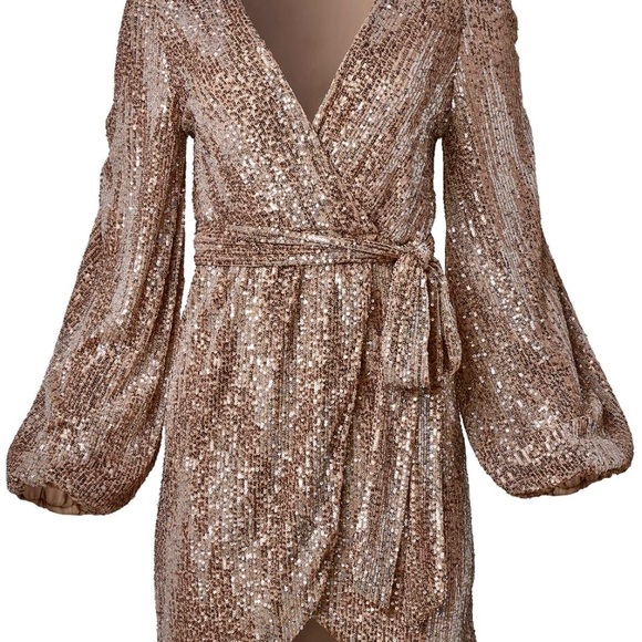VENUS ~ Belted Sequin Wrap Dress GOLD - Picture 6 of 6